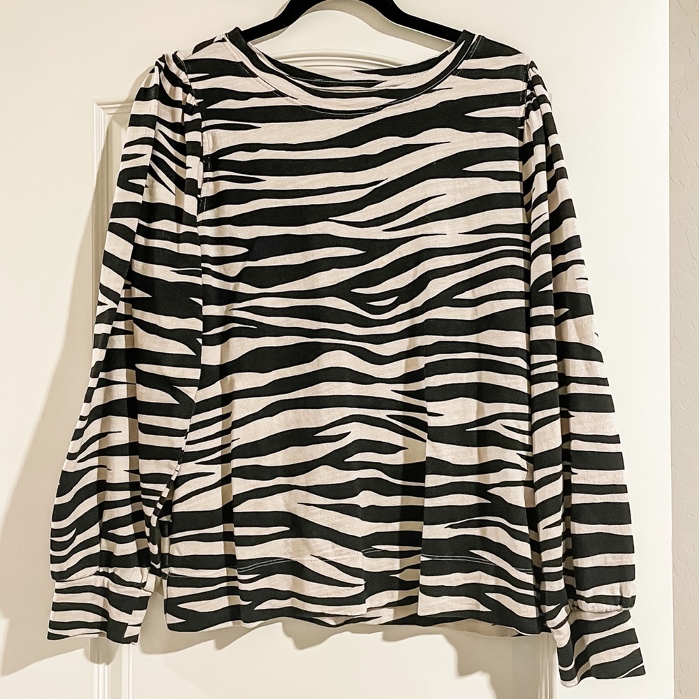 LOFT beige zebra print long sleeve top